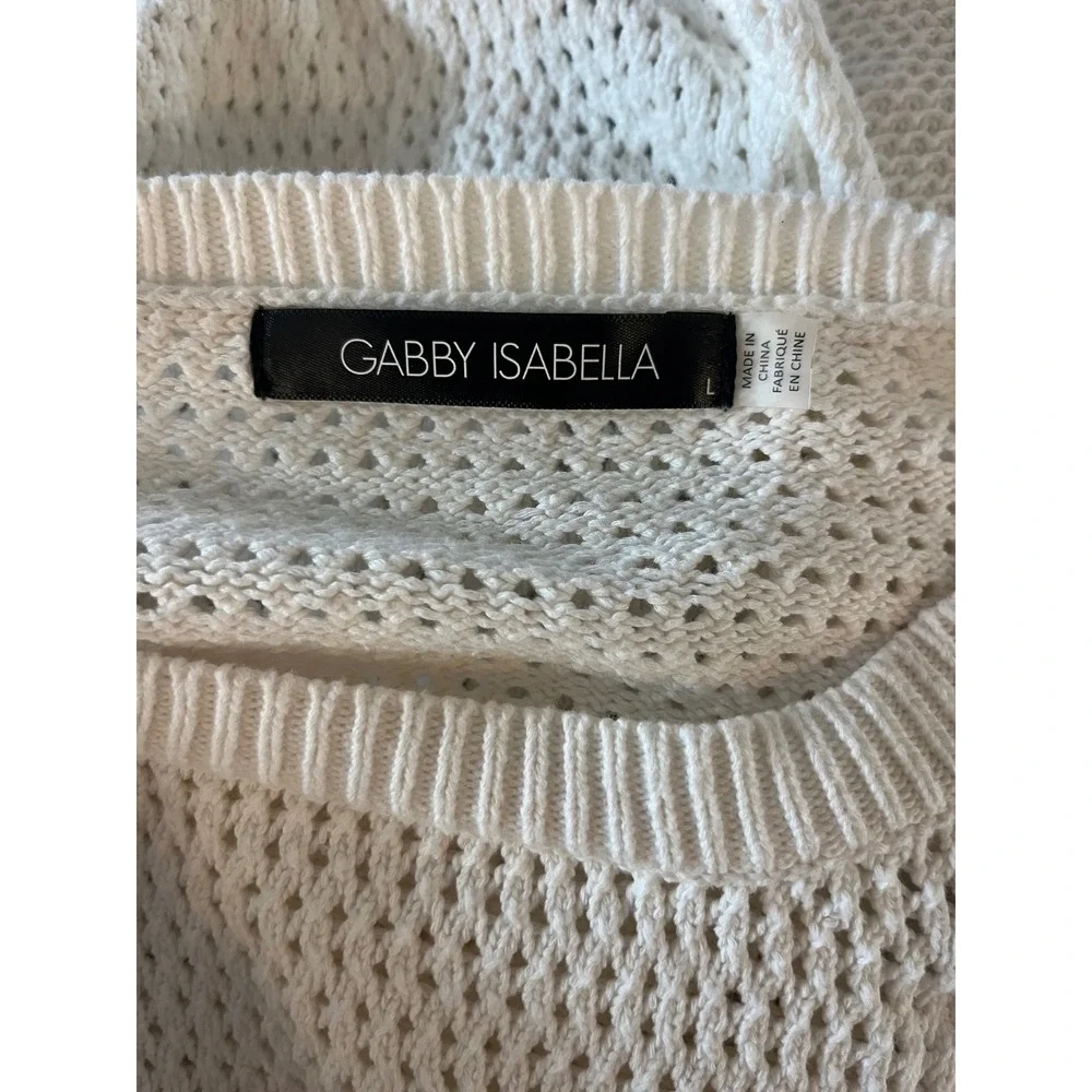 Gabby Isabella White‎ Cotton Knit Rainbow Ribbon Lace Up Sweater L Spring Easter